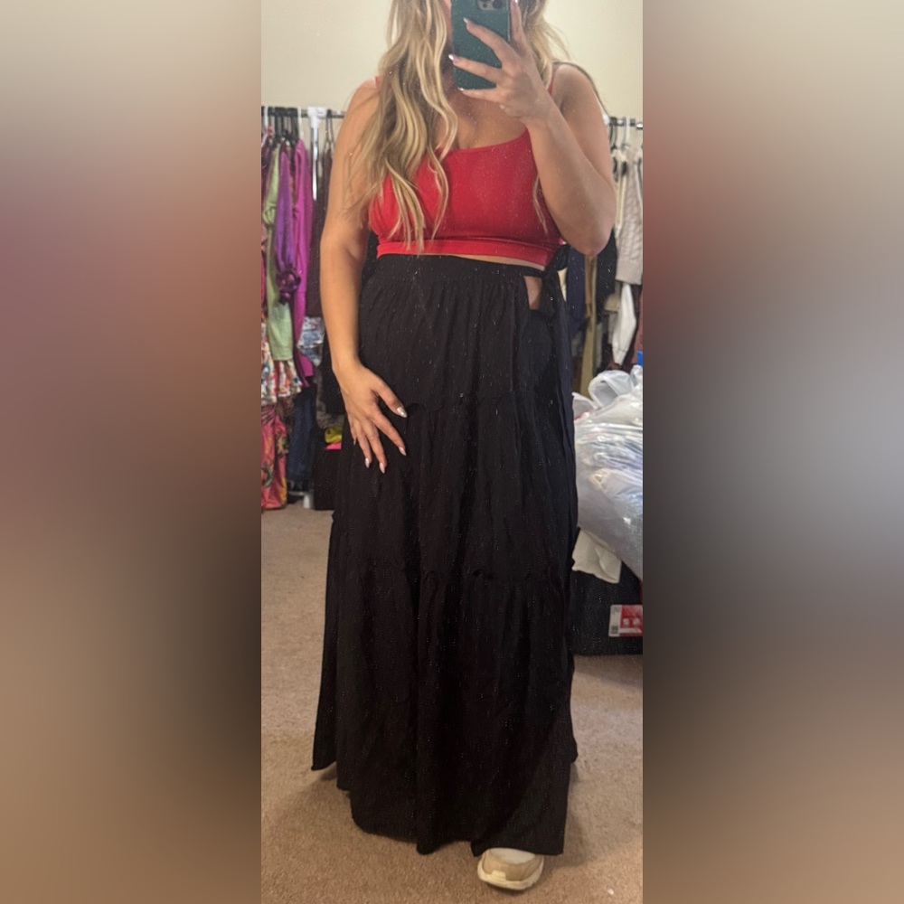 Black Wrap Skirt with Ruffle Coverup